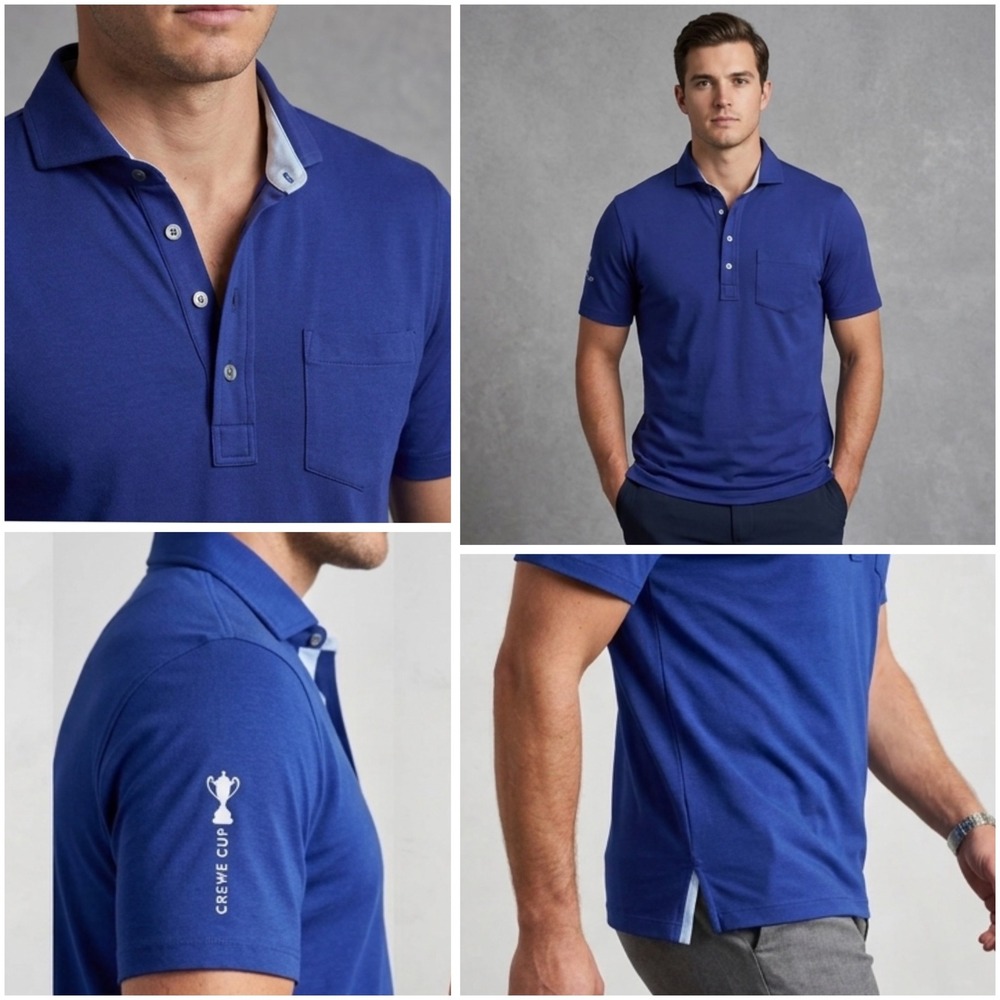 Greyson Mens Crewe Cup Pima‎ Cotton Modal Blend Pocket Polo Shirt Blue Size M